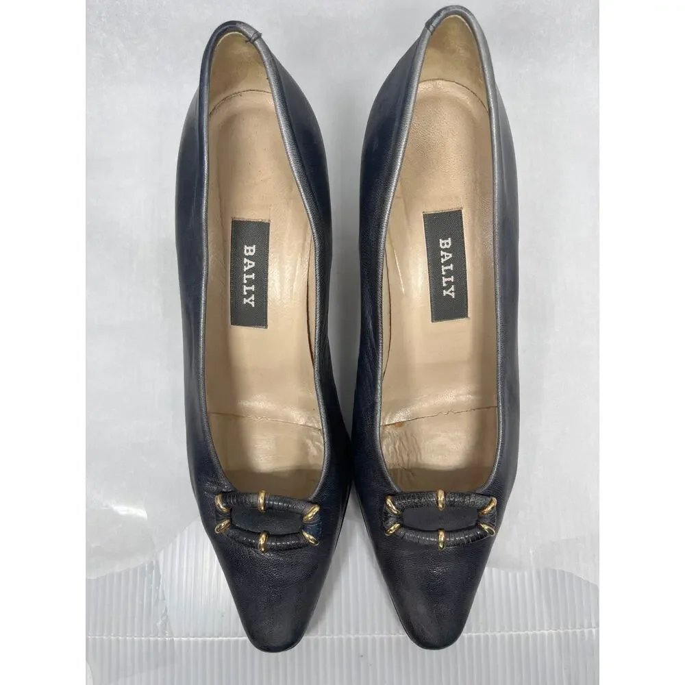 Vintage Bally Navy Blue Leather Pumps Made in Italy Size 6.5
